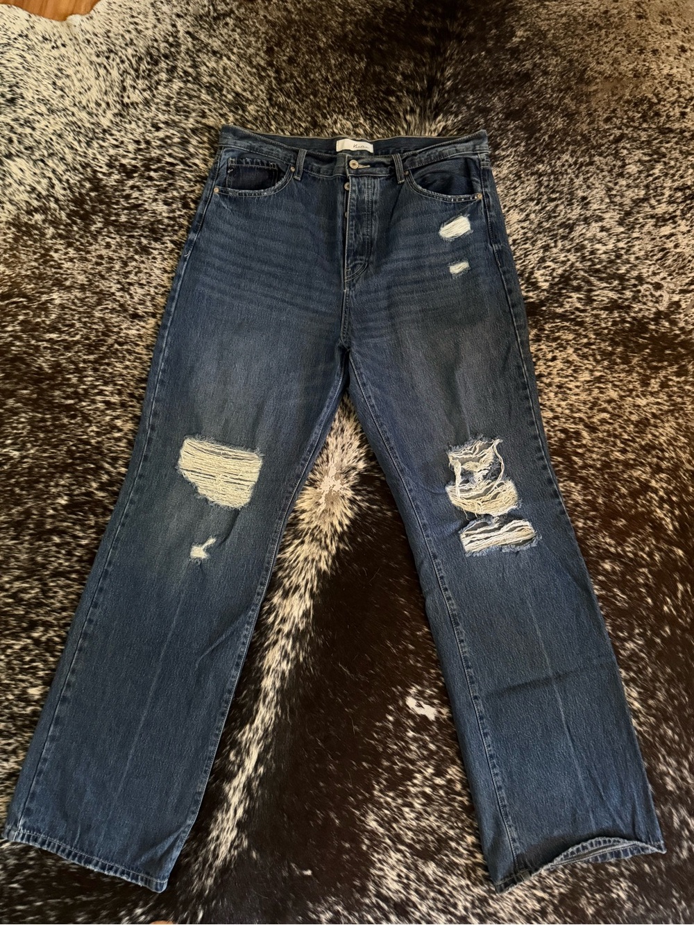 Kancan Dark Blue Straight-Leg Distressed Jeans